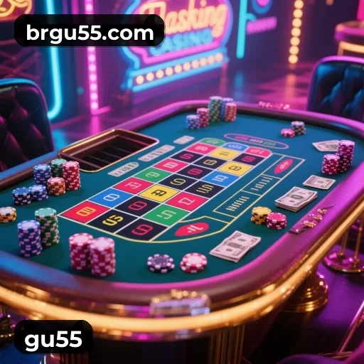 Imagem promocional da gu55 mostrando a plataforma e suas vantagens